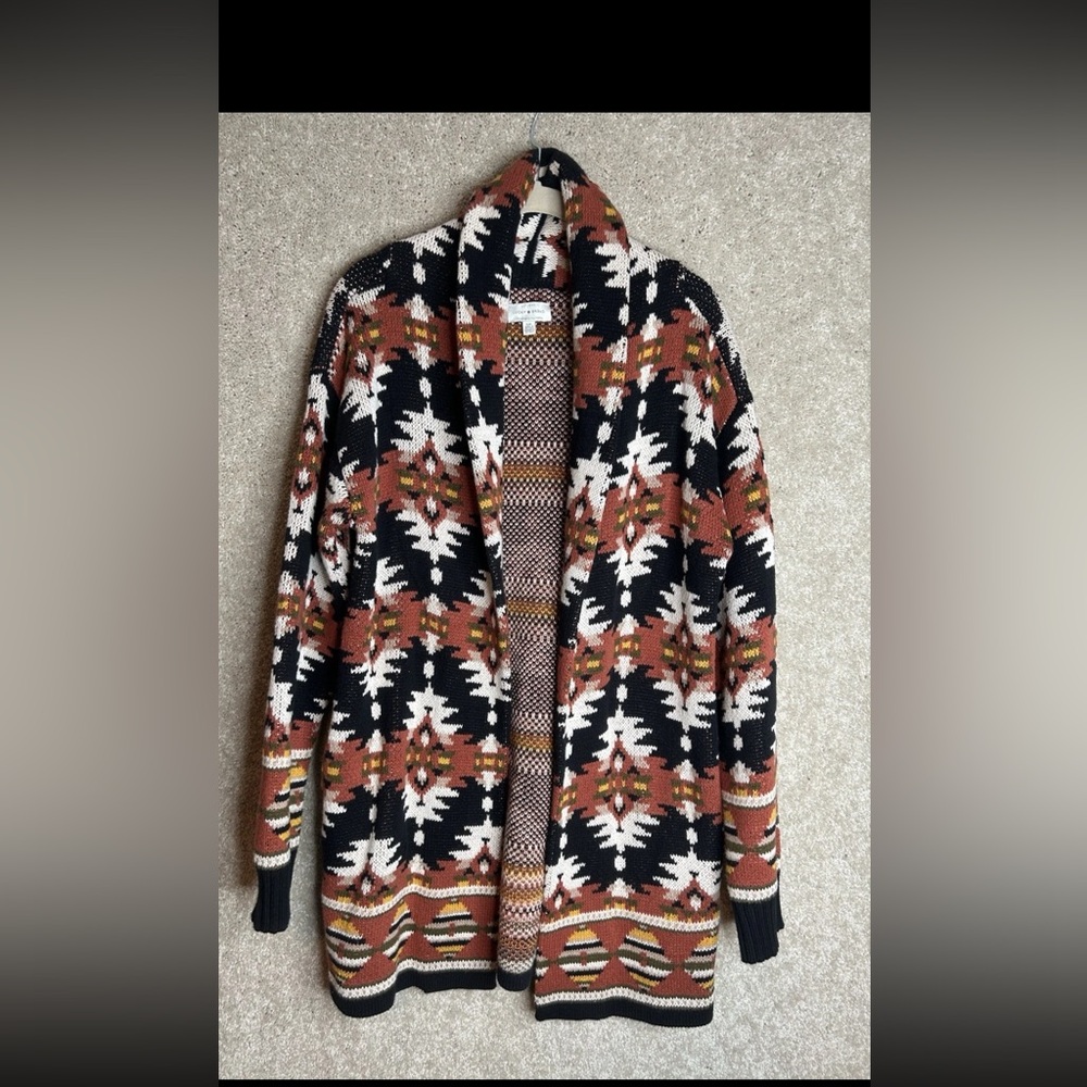 Lucky Brand Multicolor Knit Sweater Aztec southwestern boho print sz small open